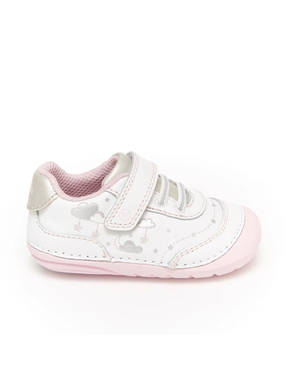 Size 5.5 Baby Stride Rite White and Pink Cloud Accent Baby Sneaker